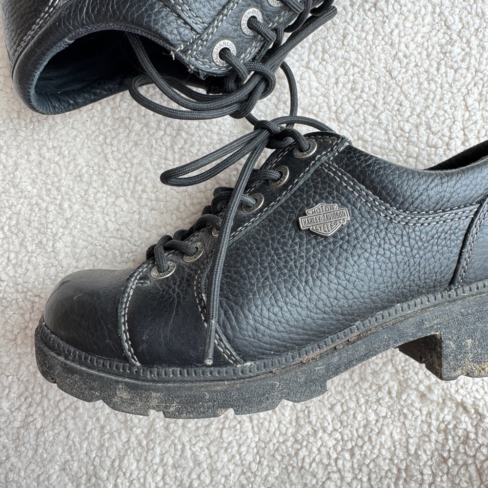 Y2K Women’s Harley Davidson Heel Clogs Black Leather Biker Boots Size 7 - Picture 2 of 7